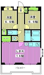 リンデンハイム赤塚 4階2LDKの間取り