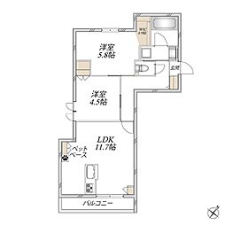 (仮称)田柄4丁目メゾン 2LDKの間取図画像