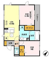 クレストヒル 2LDKの間取図画像