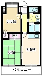 ガーデンサラス 2DKの間取図画像