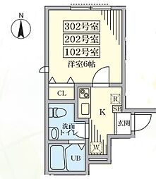 カーサテルッツォ 1Kの間取図画像