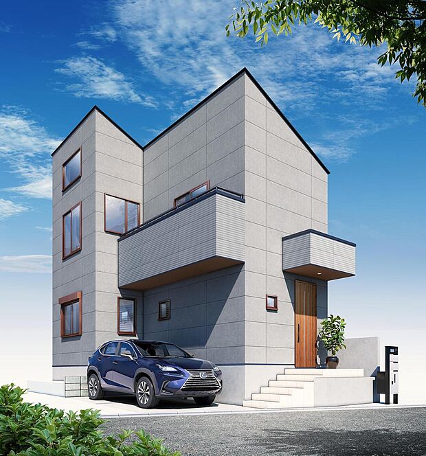 建築中の物件の完成予想パースです。モダンな外観と細部までこだわった設計が、住む人にとって快適で魅力的な住環境を提供します。完成後には、新しい生活をスタートさせるにふさわしい素敵な住まいが待っています。