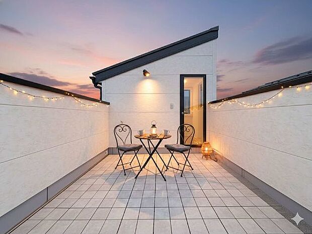 屋上には開放的なくつろぎスペースが確保されています。晴れた日はご家族でお食事等もお楽しみいただけます。