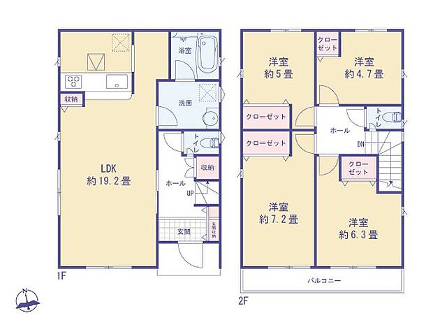 こちらの間取り図で、お部屋の配置や動線をイメージしていただけます。お部屋ごとの広さやレイアウトを参考に、生活のシーンを思い描いてみてください。