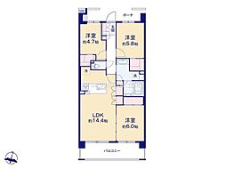 グランプラド国分寺 3LDKの間取図画像