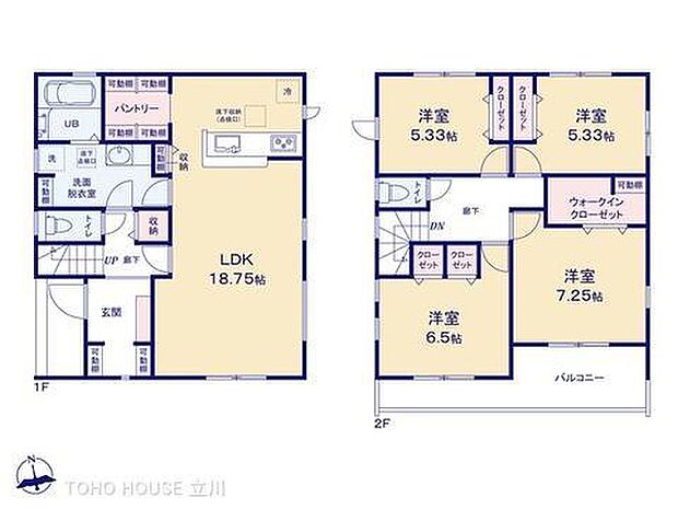 広々18.75帖のLDKは家族団らんの中心。豊富な収納と4つの洋室で、お子様の成長に合わせた間取り変更も可能です。