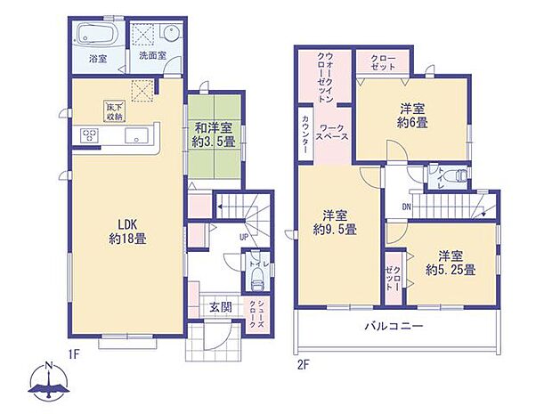 ワークスペース付きの9.5帖主寝室や18帖LDKを備えた、ゆとりの4LDK設計です !
