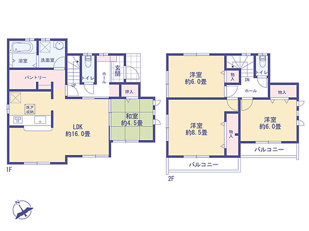 こちらの間取り図で、お部屋の配置や動線をイメージしていただけます。お部屋ごとの広さやレイアウトを参考に、生活のシーンを思い描いてみてください。