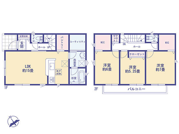 こちらの間取り図で、お部屋の配置や動線をイメージしていただけます。お部屋ごとの広さやレイアウトを参考に、生活のシーンを思い描いてみてください。