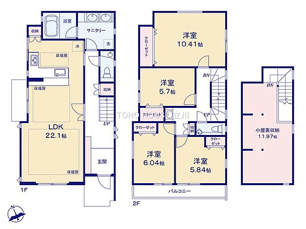 こちらの間取り図で、お部屋の配置や動線をイメージしていただけます。お部屋ごとの広さやレイアウトを参考に、生活のシーンを思い描いてみてください。