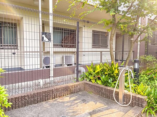 大切なペットをお散歩後に洗える場所。共用部