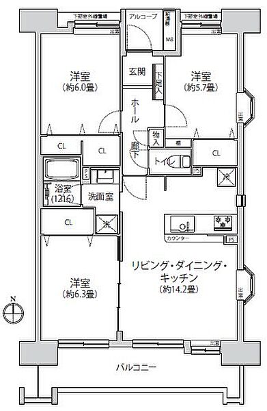 プライバシーを守るアルコープ付き！全居室収納＆5.7帖以上のゆとりある3LDK使いやすい間取り。