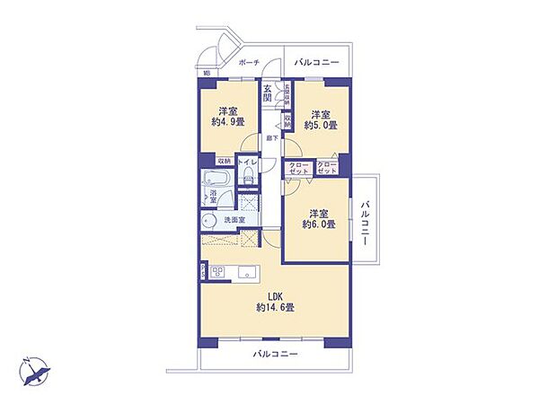 こちらの間取り図で、お部屋の配置や動線をイメージしていただけます。お部屋ごとの広さやレイアウトを参考に、生活のシーンを思い描いてみてください。