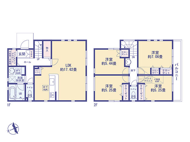こちらの間取り図で、お部屋の配置や動線をイメージしていただけます。お部屋ごとの広さやレイアウトを参考に、生活のシーンを思い描いてみてください。