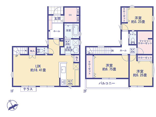 こちらの間取り図で、お部屋の配置や動線をイメージしていただけます。お部屋ごとの広さやレイアウトを参考に、生活のシーンを思い描いてみてください。