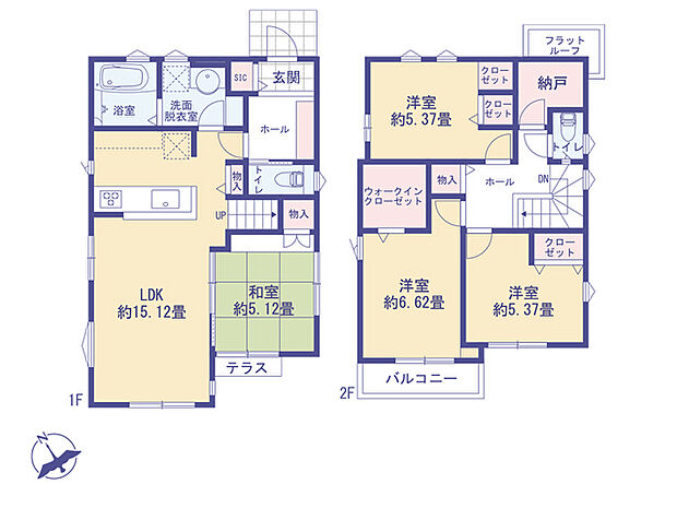 こちらの間取り図で、お部屋の配置や動線をイメージしていただけます。お部屋ごとの広さやレイアウトを参考に、生活のシーンを思い描いてみてください。