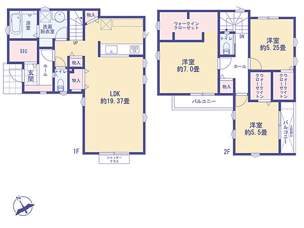 こちらの間取り図で、お部屋の配置や動線をイメージしていただけます。お部屋ごとの広さやレイアウトを参考に、生活のシーンを思い描いてみてください。