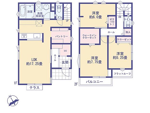 こちらの間取り図で、お部屋の配置や動線をイメージしていただけます。お部屋ごとの広さやレイアウトを参考に、生活のシーンを思い描いてみてください。