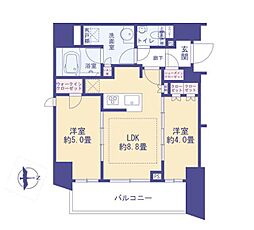 ザ・ヒルズ武蔵小金井レジデンス 2LDKの間取図画像