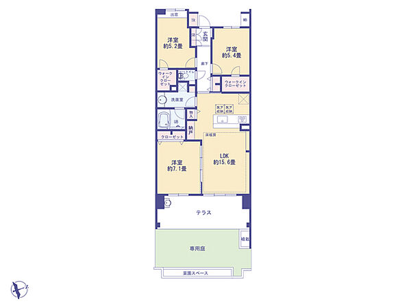 こちらの間取り図で、お部屋の配置や動線をイメージしていただけます。お部屋ごとの広さやレイアウトを参考に、生活のシーンを思い描いてみてください。