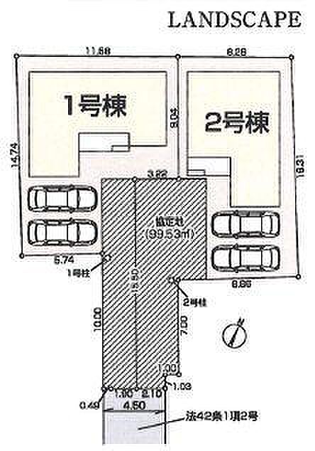 全2区画のゆとりある敷地計画。各棟カースペース2台分を確保した使いやすいレイアウト。