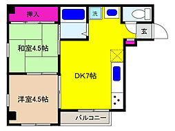 フェニックスコート甲南 4階2DKの間取り