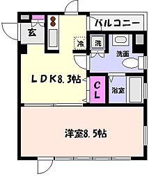 レグルス甲南山手 1LDKの間取図画像