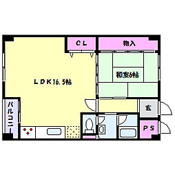住吉台住宅1号棟 1LDKの間取図画像