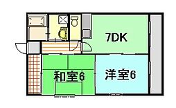 野間ビル 2DKの間取図画像