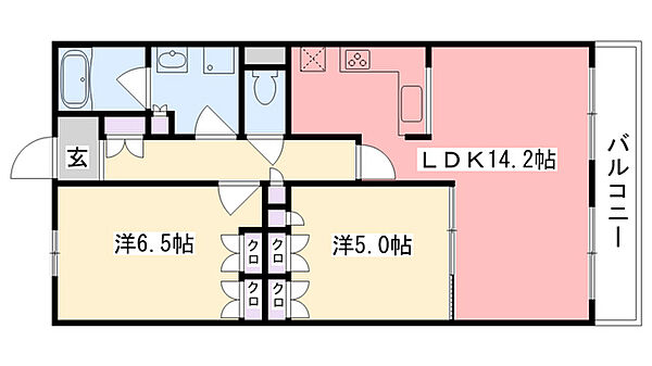 兵庫県西宮市甲子園六石町(賃貸マンション2LDK・1階・59.34㎡)の写真 その2