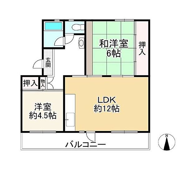 富田第二住宅62号棟(3DK) 5階の間取り