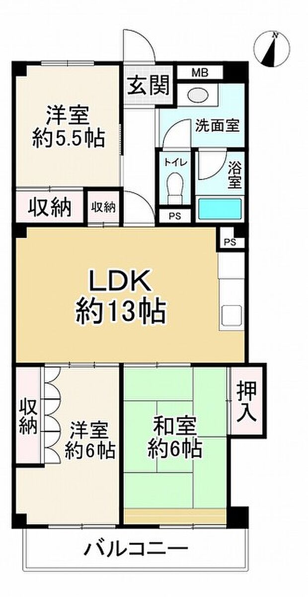 桃山台レックスマンション(3LDK) 2階の間取り