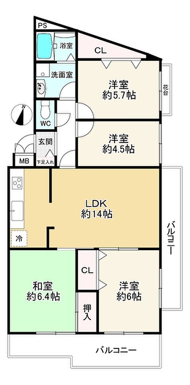 ライオンズマンション豊中上野東第2(4LDK) 3階の間取り