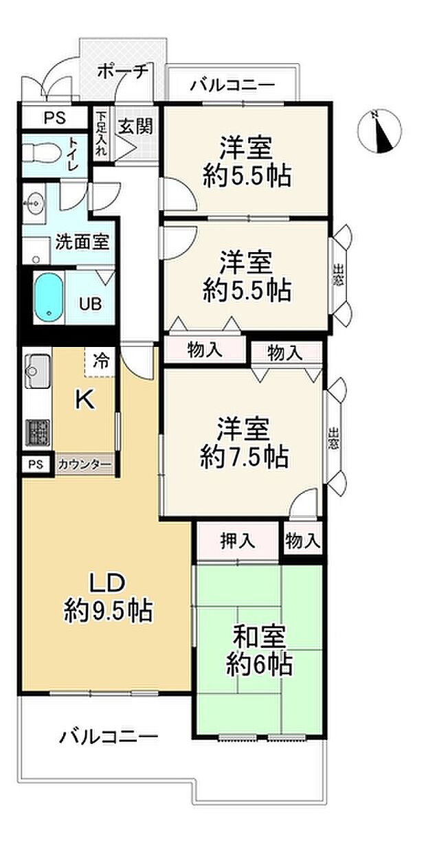 ライオンズマンション豊中上野東第2(4LDK) 3階の間取り