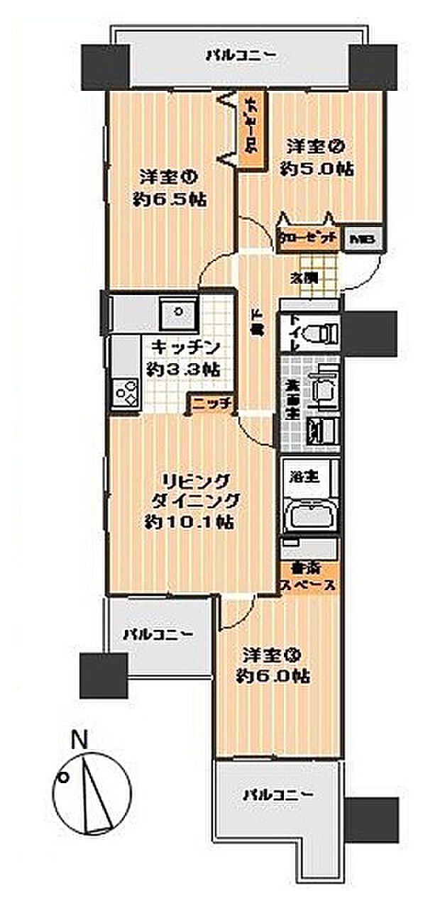 レジオン東大阪(3LDK) 4階の間取り