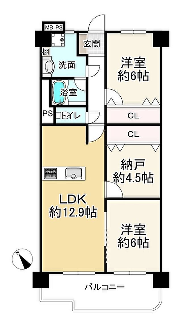 進和グレーシイハイツ堺(2SLDK) 3階の間取り