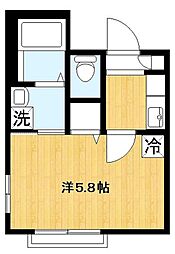 クレセント 2階1Kの間取り