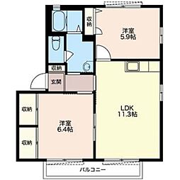 グリーンヒルD 2LDKの間取図画像