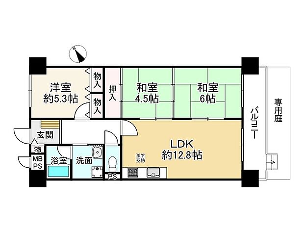 加古川グリーンシティＤ棟(3LDK) 1階の間取り
