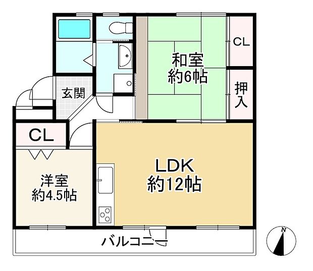 富田第二住宅69号棟(2LDK) 1階の間取り