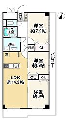 ネオコーポ太秦 3LDKの間取り