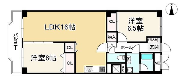 日興甲東園スカイマンション(2LDK) 3階の間取り