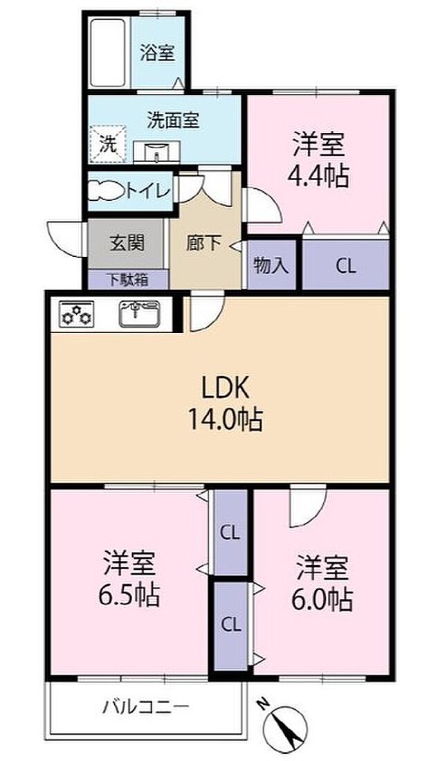上田東町住宅1号棟(3LDK) 3階の間取り