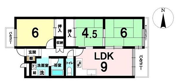 若草マンション(3LDK) 4階の間取り