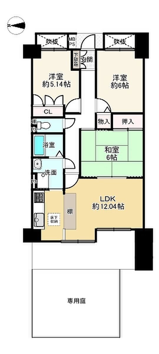 朝日プラザエルステージ明石(3LDK) 1階の間取り