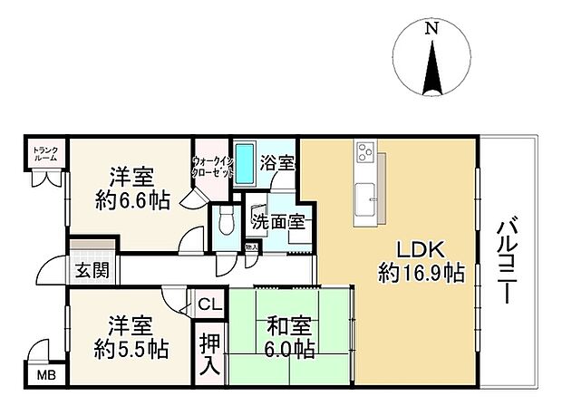 ロータリーマンション大津京パークワイツ(3LDK) 7階の間取り