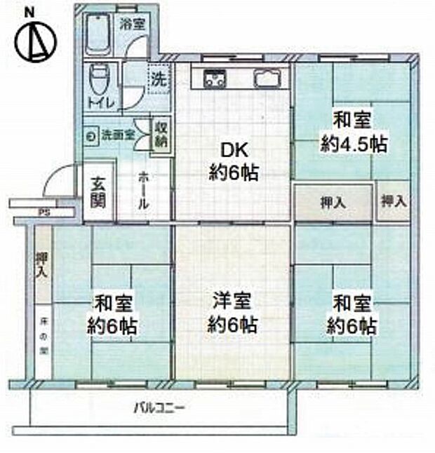 清和台住宅団地18号棟(4DK) 3階の間取り