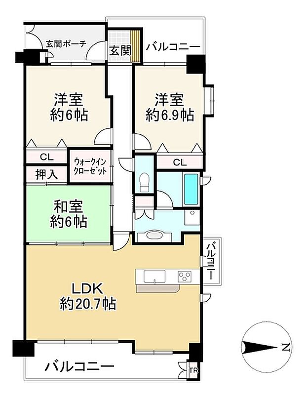 ロータリーマンション大津京パークワイツ(3LDK) 11階の間取り