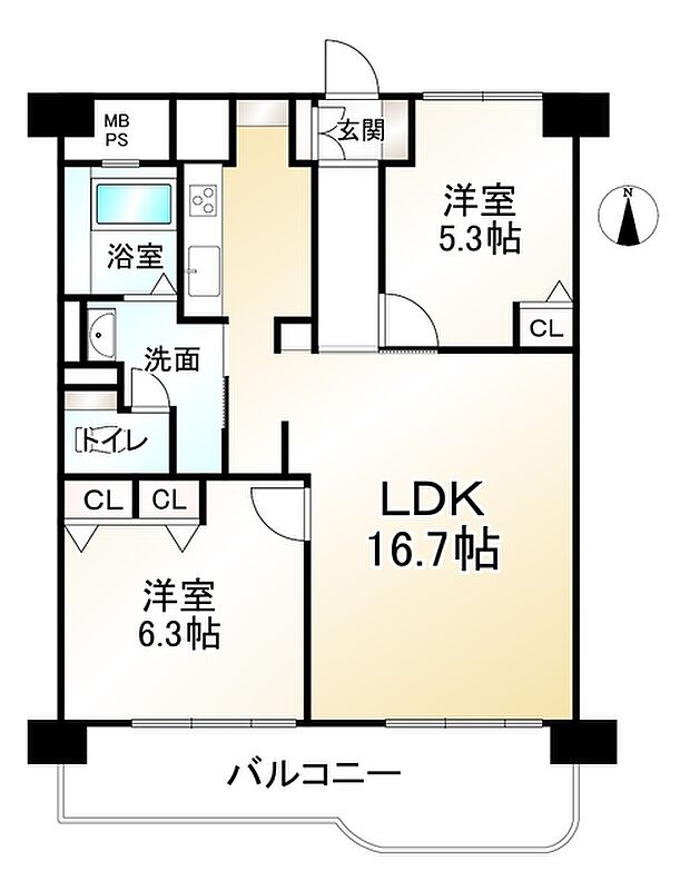 山科住宅Ｄ棟(2LDK) 10階の間取り