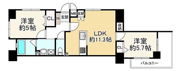 ワコーレ長田綜合ビル(2LDK) 11階の間取り